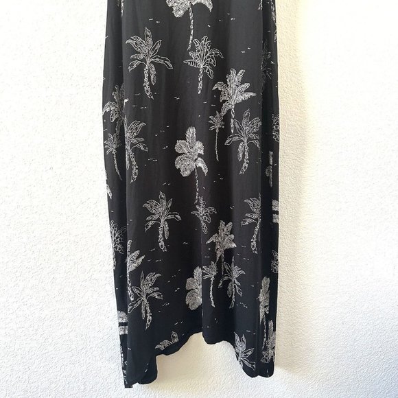 J Jill Black Sleeveless Palm Tree Tropical Jersey Midi Dress Size Small Petite - Picture 7 of 8